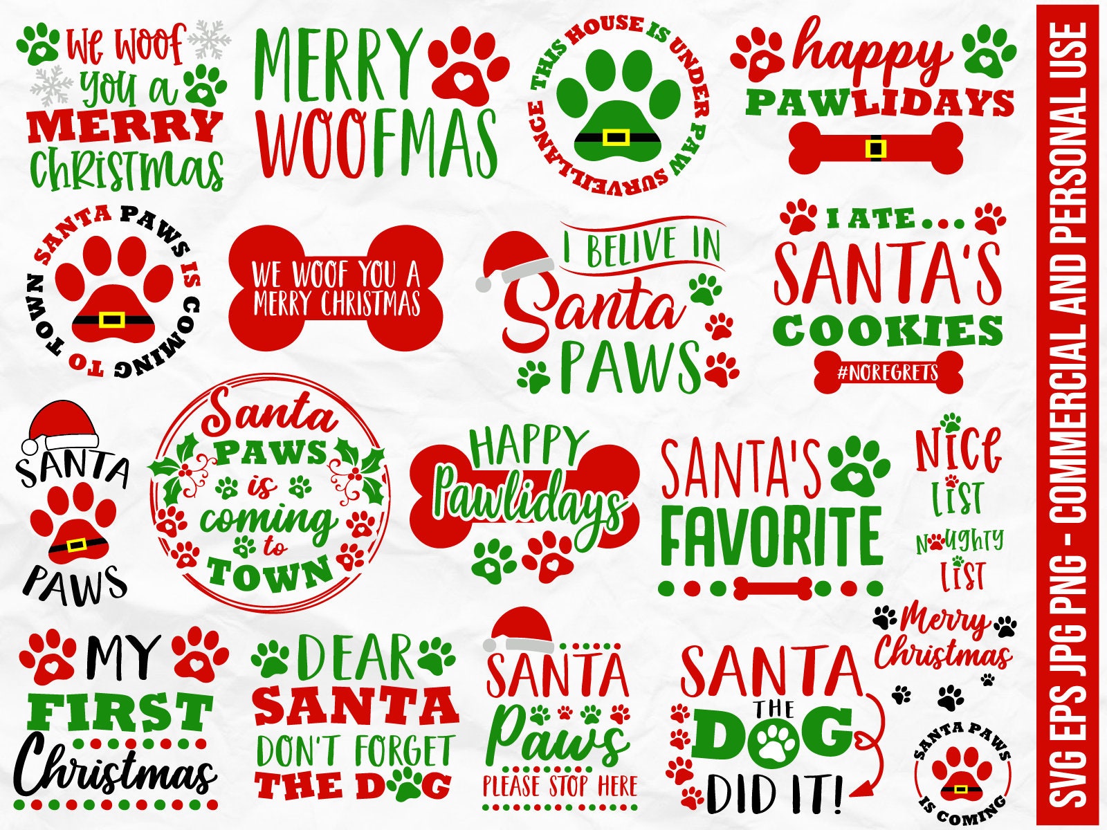 Santa Paws SVG Bundle, Dog Christmas Clipart (digital Download) - Etsy