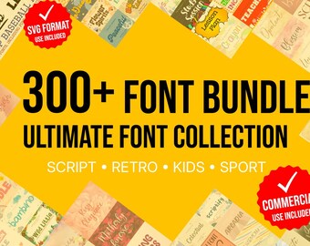 300 Font Bundle SVG, Wedding Font Bundle, Commercial Use Font Pack, Cricut Fonts Bundle, Handwritten Script Retro Kids Sport Fonts