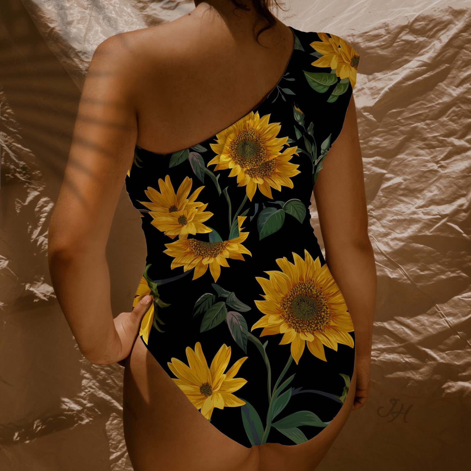 OnePiece Swimsuit With Sunflower Design Etsy