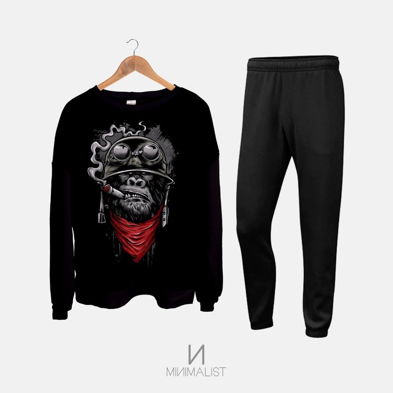 Black Tracksuit For Men Sport Set includes joggers and sweatshirt
