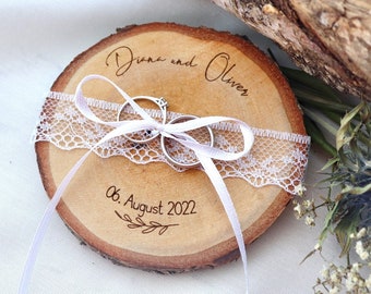 Disco ad anello / cuscino ad anello in legno / disco ad albero portatore di anelli per fedi nuziali / disco di betulla / personalizzato / pizzo iuta - matrimonio rustico