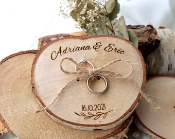 Ring disc / ring pillow made of wood / ring bearer tree disc for wedding rings / rustic wedding / wooden magnet / birch disc / personalised