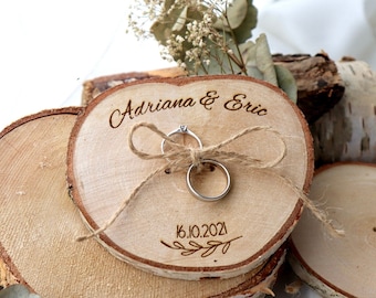 Ringscheibe / Ringkissen aus Holz / Ringträger Baumscheibe für Trauringe / rustikale Hochzeit / Holzmagnet / Birkenscheibe / Personalisiert