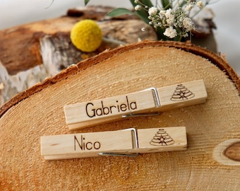 Clip d'étiquette de nom - pince à linge en bois - pince à linge en bois - personnalisé