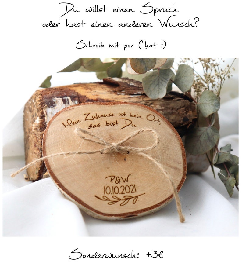 Ringscheibe / Ringkissen aus Holz / Ringträger Baumscheibe für Trauringe / rustikale Hochzeit / Holzmagnet / Birkenscheibe / Personalisiert Bild 7