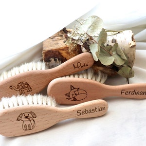 gepersonaliseerde baby haar borstel gemaakt van hout - cadeau voor de geboorte
