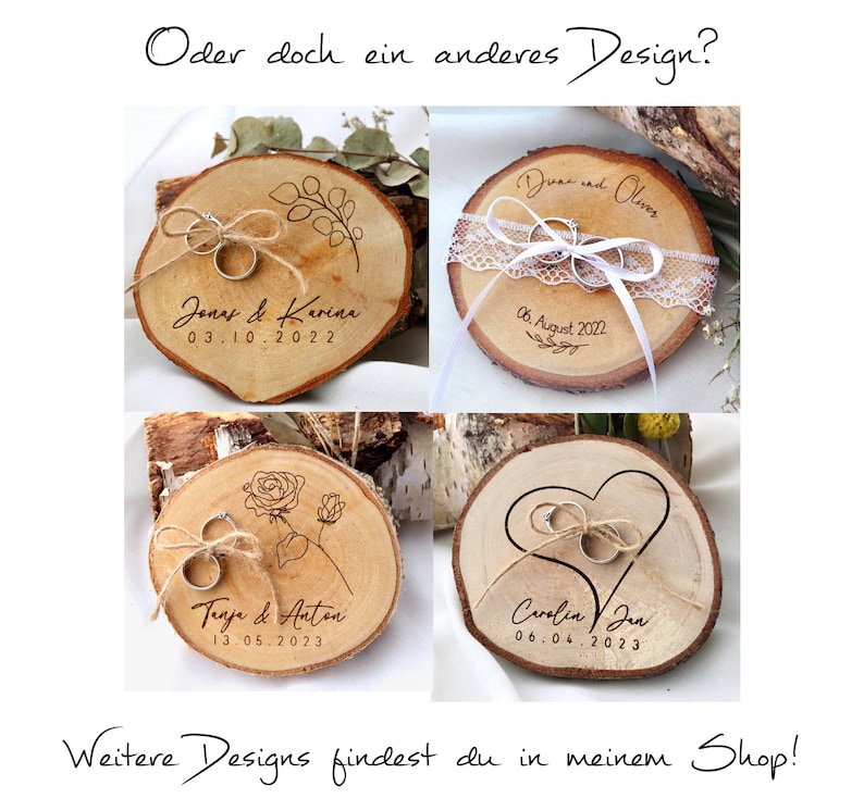 Ringscheibe / Ringkissen aus Holz / Ringträger Baumscheibe für Trauringe / rustikale Hochzeit / Holzmagnet / Birkenscheibe / Personalisiert Bild 6