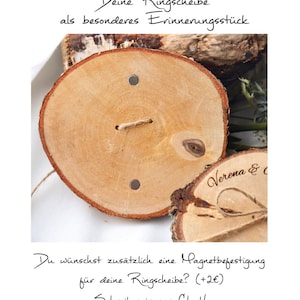 Ringscheibe / Ringkissen aus Holz / Ringträger Baumscheibe für Trauringe / Birkenscheibe / Personalisiert / Spitze Jute rustikale Hochzeit Bild 7