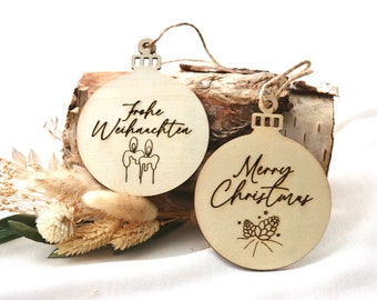 Boule de sapin de Noël en bois - Bijoux de sapin de Noël en bois - Décoration pour le sapin de Noël - Joyeux Noël - personnalisable
