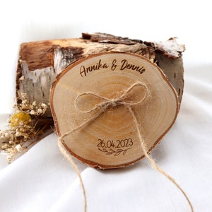 Ring disc / ring pillow made of wood / ring bearer tree disc for wedding rings / rustic wedding / wooden magnet / birch disc / personalised image 5