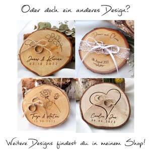 Ring disc / wooden ring cushion / ring bearer tree disc for wedding rings personalized / dried flowers / jute / satin ribbon / image 8