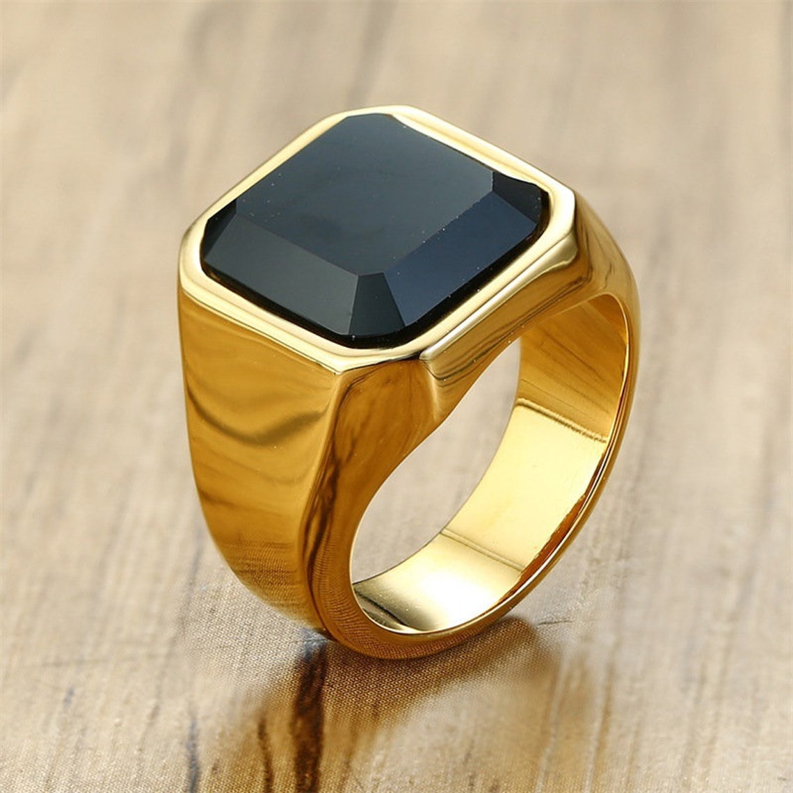 Natural Black Onyx Ring in 14K Yellow Gold Plated for Men Etsy