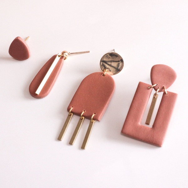 Handmade Polymer Clay statement and stud  Earrings | Terra-cotta Collection