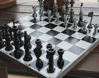 Bougie-schaakset | Echte motoronderdelen voor auto's | Industrieel schaakbord