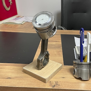 Piston Clock / wooden based piston clock / Real Car Engine Parts / Piston Trinket / Personalized!