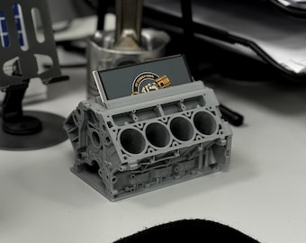 Visitekaartjeshouder met V8-motor | 3D-geprint motorblok | Bureau-organizer