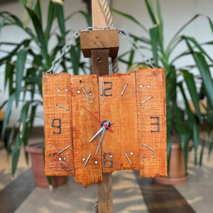 Rustic Wooden Wall Clock | Vintage Style | Chain Hanging Wall Decor