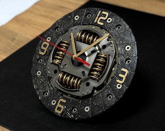 Wandklok met koppelingskussen | Echte auto-onderdelen | Industrieel wanddecoratie