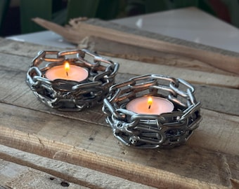 Kandelaar met ketting / Motoronderdelen van echte auto / Handgemaakt / Kandelaar