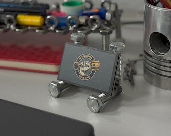 Visitekaartjeshouder van M12 x 50 bout / Handgemaakt / Geüpcycled / Industriële stijl