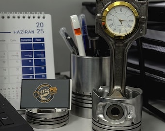 Bureauset met zuiger | Echte motoronderdelen voor auto's | 3-delige cadeauset voor kantoordecoratie