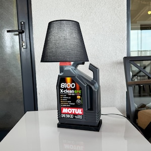 Motor Oil Bottle Lamp / Real Car Engine Parts / Upcycling / Handmade Lampshade / Personalized!
