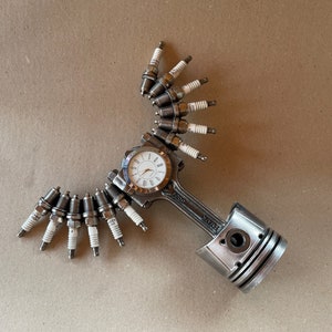 Piston Clock with Spark Plug Wing / Real Car Engine Parts / Piston Trinket / Personalized!