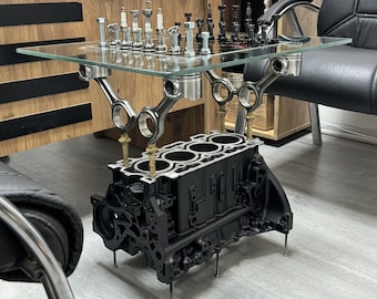 Engine Block Chess Table // Customizable Man Cave Furniture // Handmade Automotive Decor // Personalized!