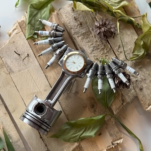 Piston Clock with Spark Plug Wing / Real Car Engine Parts / Piston Trinket / Personalized!