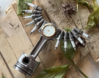 Zuigerklok met bougievleugel / echte motoronderdelen van een auto / zuigersnuisterij / Gepersonaliseerd!