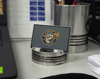 Visitekaarthouder met zuiger | Echte motoronderdelen voor auto's | Industriële bureau-organizer