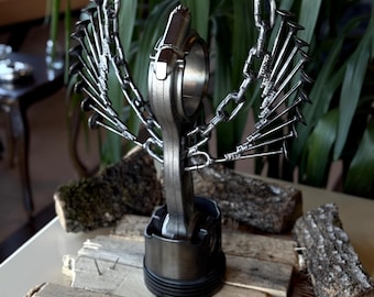 Sculptuur vrachtwagenzuiger | Echte motoronderdelen | Industrieel kunstdecor