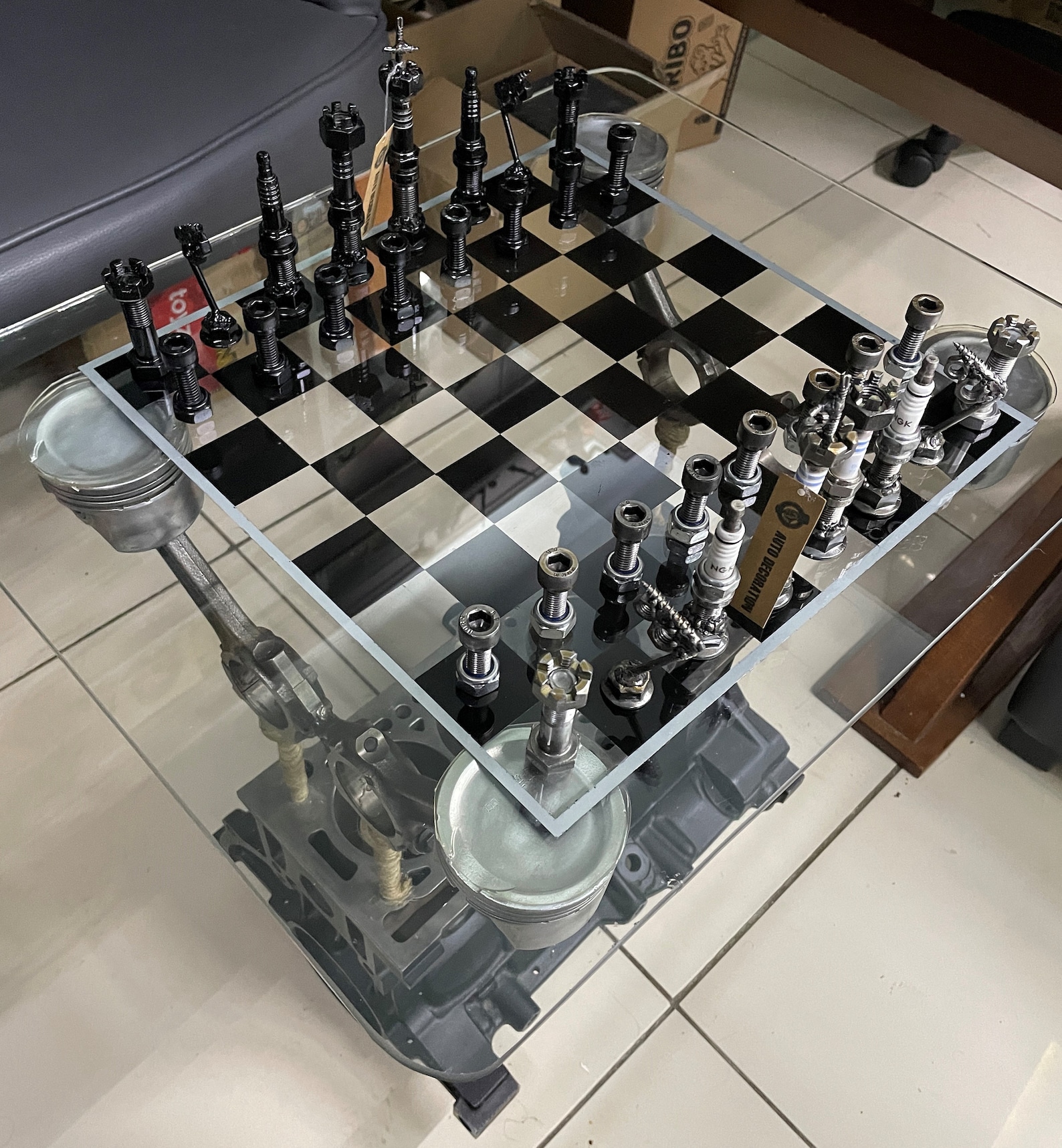 Engine Table With Chess Set // Engine Block Table / Gearhead / Man Cave ...