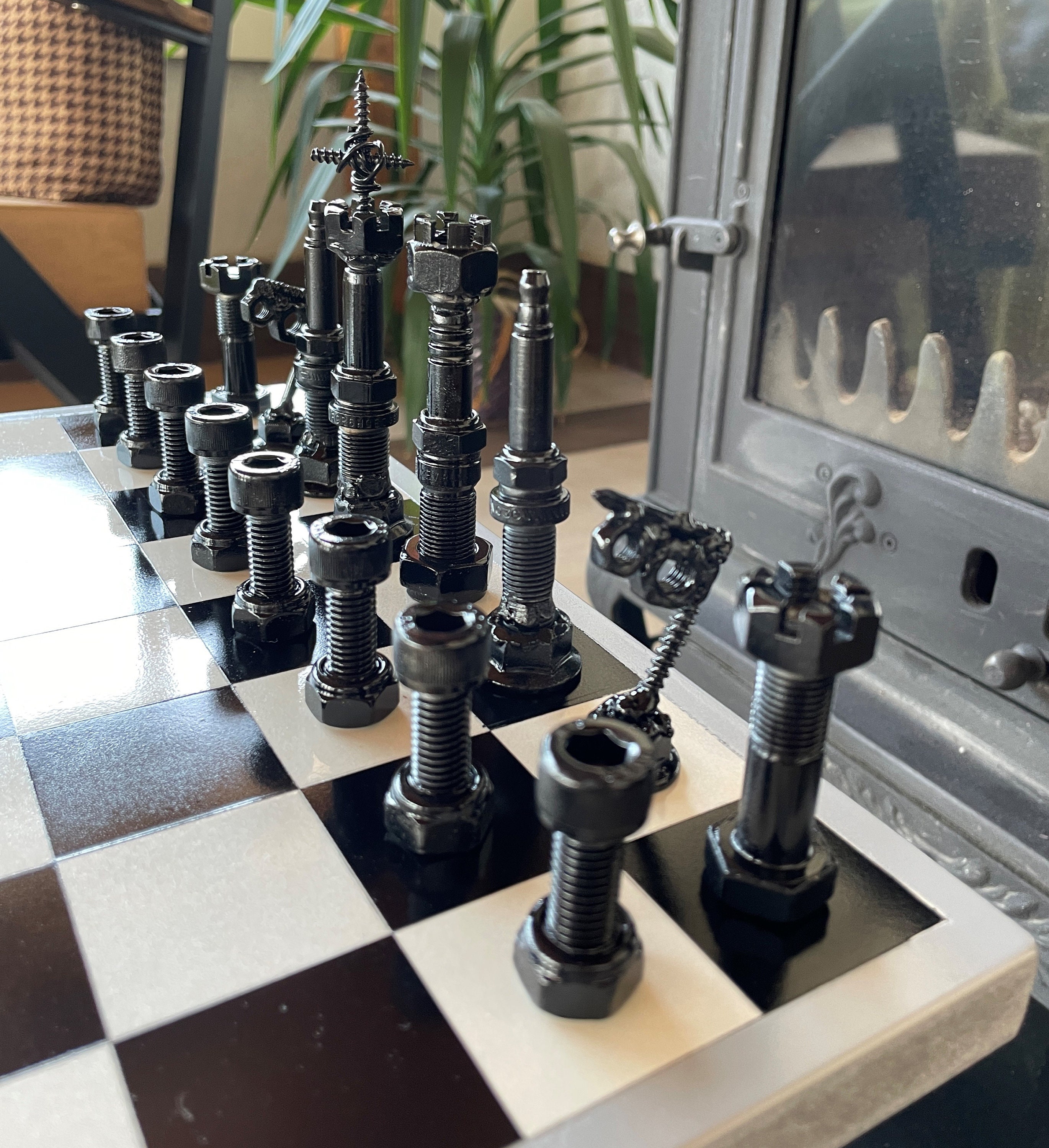 Chess Set Pieces From Bolts and Nuts / Real Car Engine Parts / 