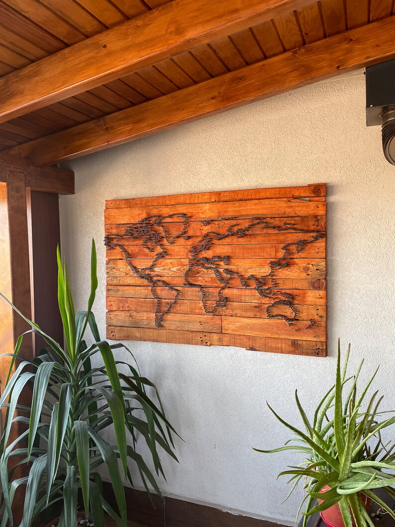Wooden Pallet World Map | Industrial Nail Art | Handmade Wall Decor - Etsy