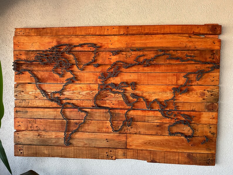 Wooden Pallet World Map | Industrial Nail Art | Handmade Wall Decor - Etsy