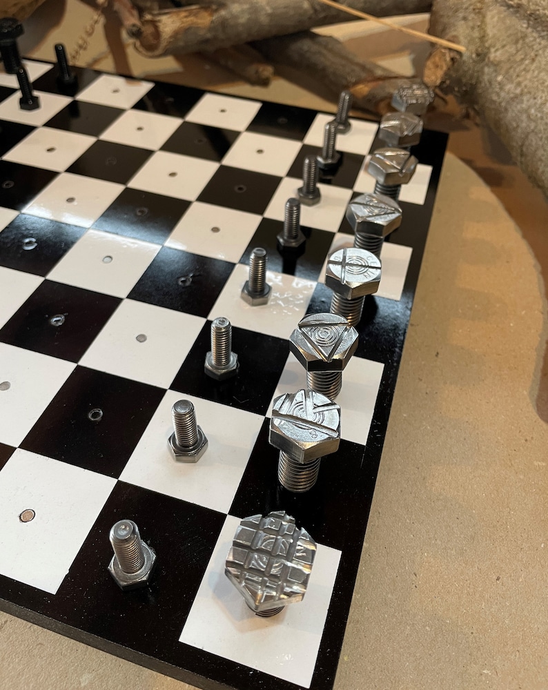 Chess Set Pieces From Bolts and Nuts / Real Car Engine Parts