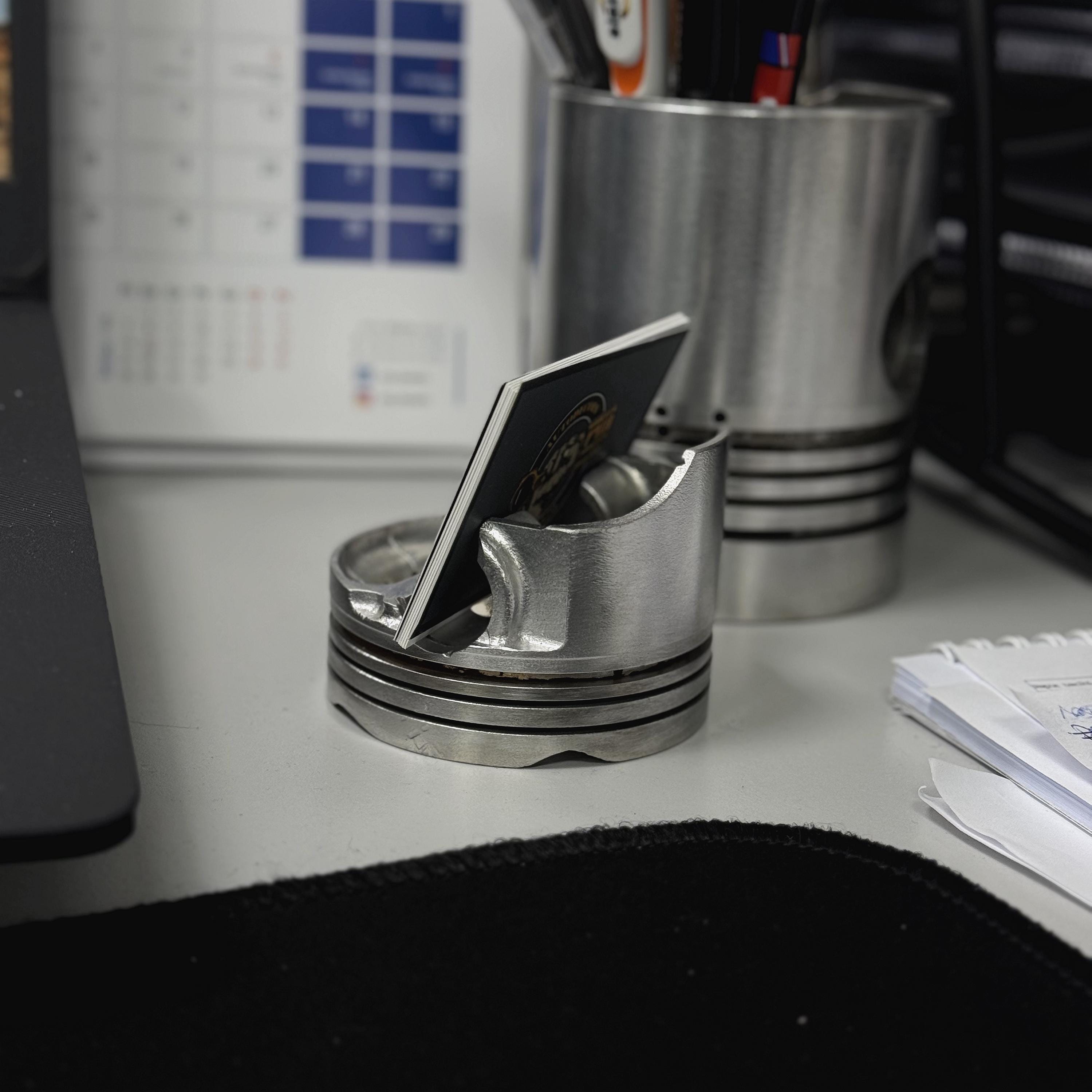 Engine Model Business Card Holder - Silver Resin Pen & Card Holder For Car Enthusiasts