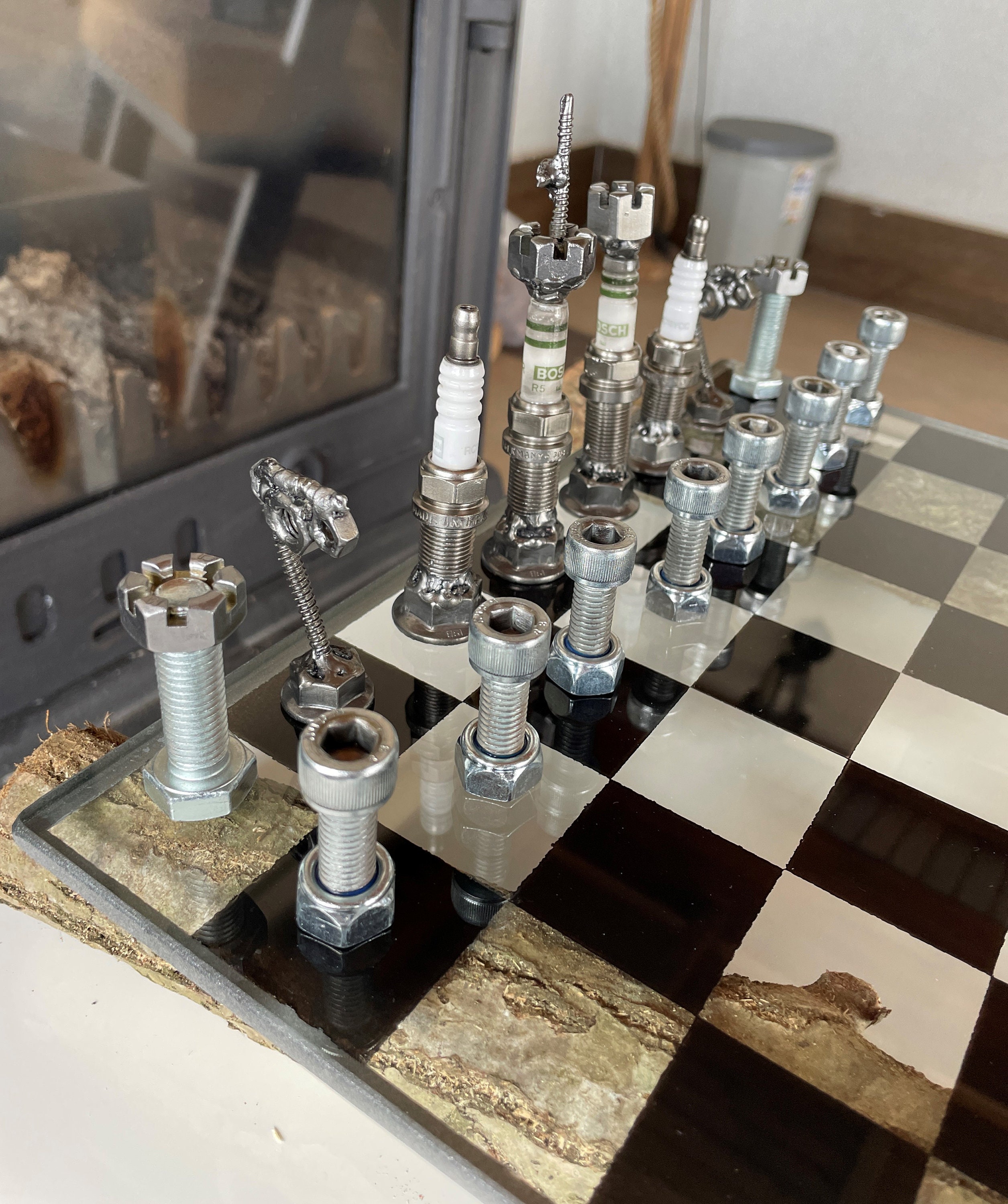 Chess Set Pieces From Bolts and Nuts / Real Car Engine Parts / 
