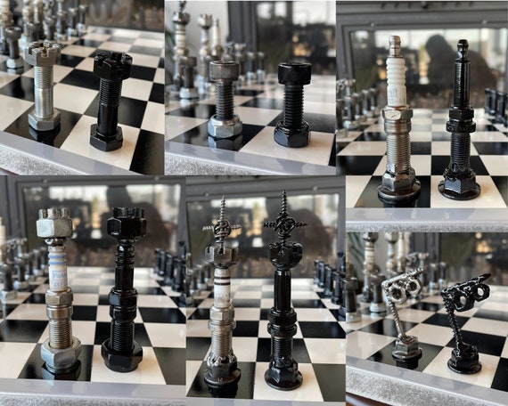 Chess Set Pieces From Bolts and Nuts / Real Car Engine Parts / 