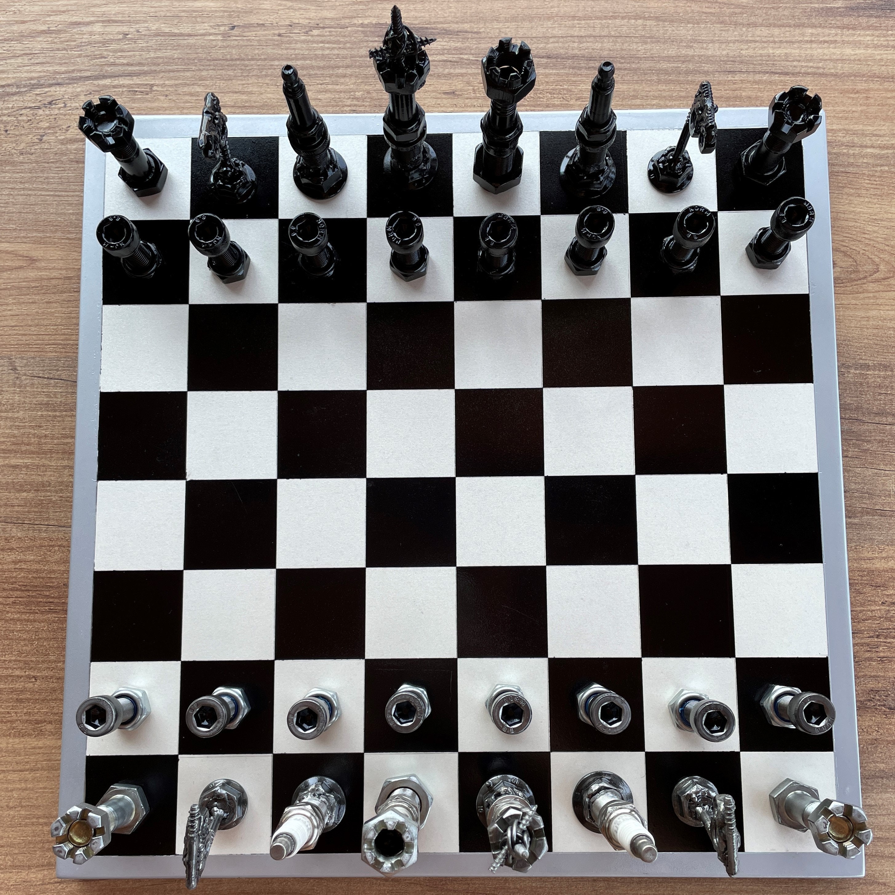 Chess Set Pieces From Bolts and Nuts / Real Car Engine Parts / 