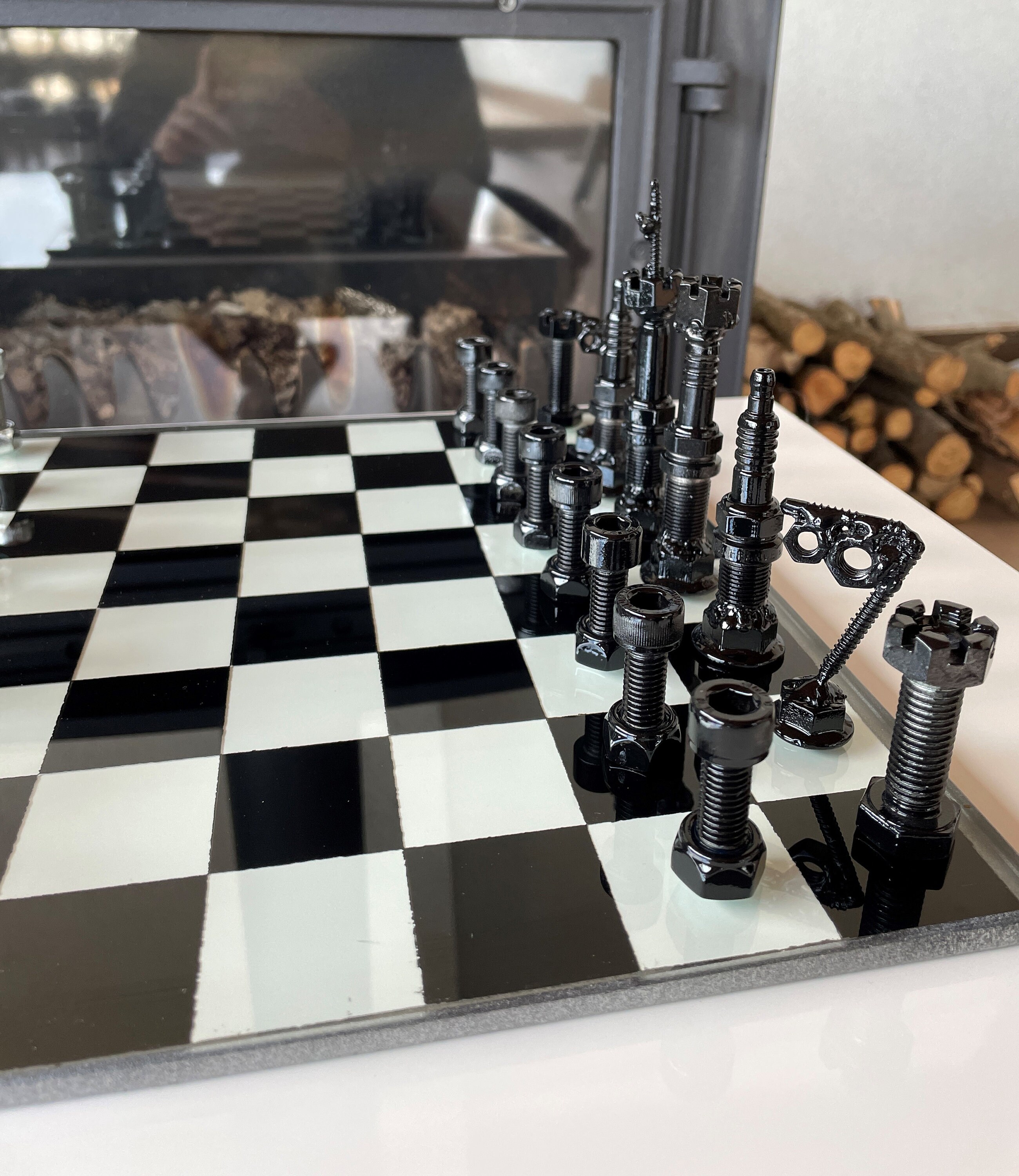 Chess Set Pieces From Bolts and Nuts / Real Car Engine Parts / 