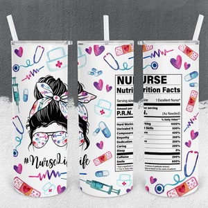 Nurse 20oz Skinny Tumbler Sublimation Design, Messy Bun Hair Nurse Life Tumbler, Nurse Sublimation Design - PNG Instant Download