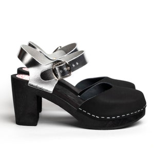 Lund black silver clog sandal, black sole