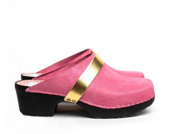 Uppsala light pink and gold soft clog