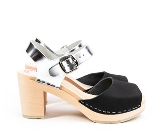 Visby black silver clog sandal