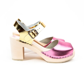 Visby metallic pink gold clog sandal