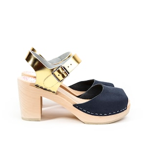 Sandalo zoccolo Visby blu navy oro