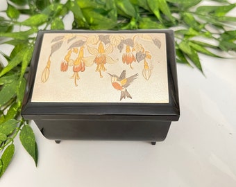純銀 扇 専用ケース付き 美品 Chokin Collection Black Lacquer Music Jewel Box w Gilding