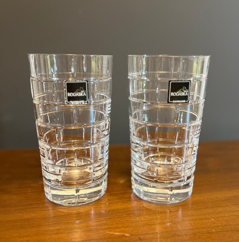 Set of 2 Rogaska Quoin Crystal Highball Tumbler Glasses. Discontinued